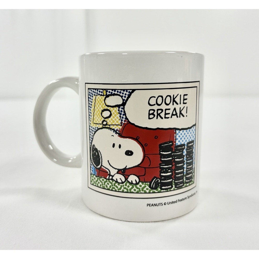 Vintage Peanuts Snoopy Cookie Break Ceramic Coffee Mug Comic Pop Art Innovative